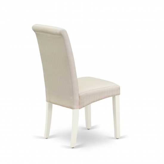 5Pc Dining Set, Small Round Dinette Table, Drop Leaves, Four Parson Chairs, Cream Fabric, White