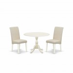 3 Pc Dinning Set, 1 Drop Leaves Table, 2 Cream Upholstered Chair, Linen White