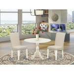 3 Pc Dinning Set, 1 Drop Leaves Table, 2 Cream Upholstered Chair, Linen White