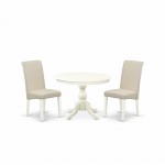 3 Pc Dining Set, Linen White Table, 2 Cream Comfortable Chairs, High Back, Linen White Finish