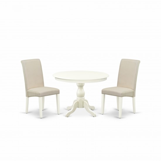 3 Pc Dining Set, Linen White Table, 2 Cream Comfortable Chairs, High Back, Linen White Finish