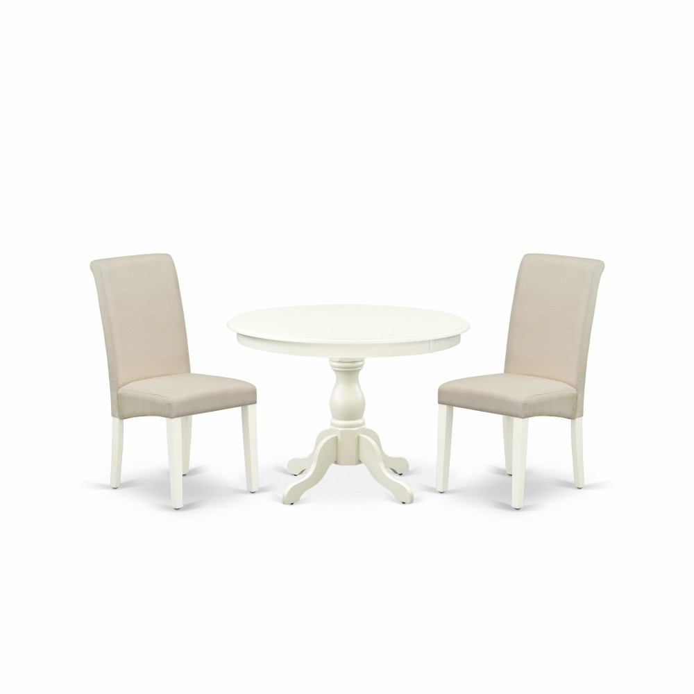 3 Pc Dining Set, Linen White Table, 2 Cream Comfortable Chairs, High Back, Linen White Finish