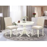 3 Pc Dining Set, Linen White Table, 2 Cream Comfortable Chairs, High Back, Linen White Finish