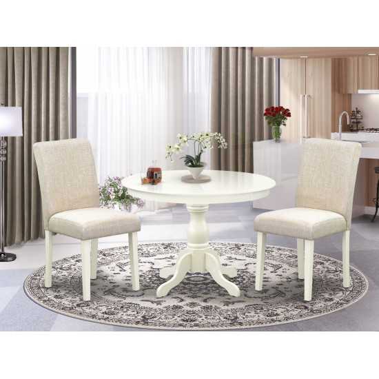 3 Pc Dining Set, Linen White Table, 2 Cream Comfortable Chairs, High Back, Linen White Finish