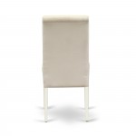 3Pc Dinette Set, Rounded Kitchen Table, Two Parson Chairs, Cream Fabric, Linen White Finish