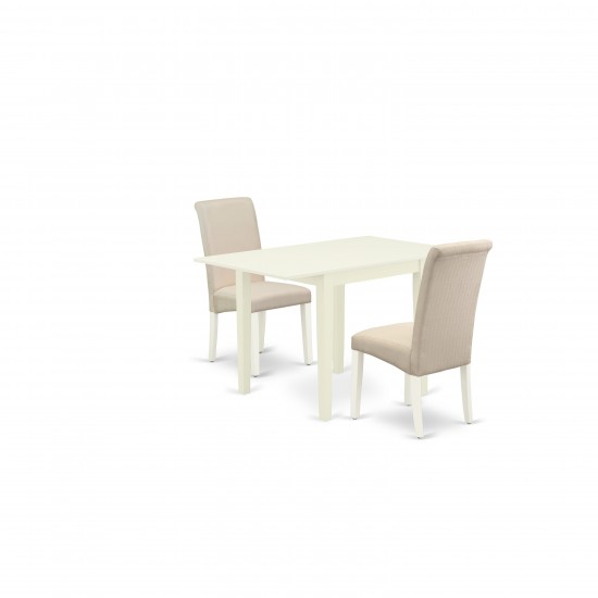 Dining Set 3 Pc, Two Chairs, Table, Linen White Finish Solid Wood, Cream Color