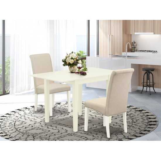 Dining Set 3 Pc, Two Chairs, Table, Linen White Finish Solid Wood, Cream Color