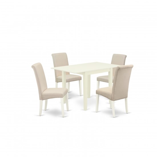 Dinette Set 5 Pc, Four Parson Dining Chairs, Dining Table, Linen White Finish Solid Wood, Cream Color