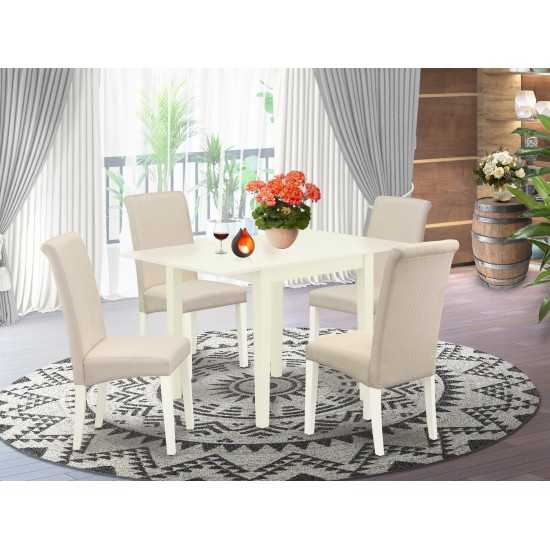 Dinette Set 5 Pc, Four Parson Dining Chairs, Dining Table, Linen White Finish Solid Wood, Cream Color