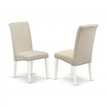 3Pc Dinette Set, 2 Parsons Chairs, Cream Upholstered Seat, Butterfly Leaf Dinette Table, Linen White