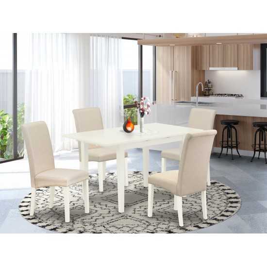 5Pc Dining Set, 4 Upholstered Chairs, Cream Upholstered Seat, Small Rectangle Table, Linen White