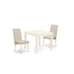 3Pc Dinette Set, Square Kitchen Table, Two Parson Chairs, Cream Fabric, Linen White Finish