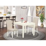 3Pc Dinette Set, Square Kitchen Table, Two Parson Chairs, Cream Fabric, Linen White Finish