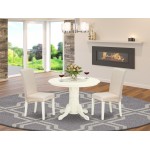 3Pc Dinette Set, Round Dining Table, Two Parson Chairs, Cream Fabric, White Finish