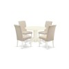 5Pc Dining Set, Round Room Table, Four Parson Chairs, Cream Fabric, White Finish