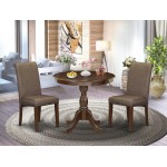 3 Pc Kitchen Set, 1 Wood Dining Table, 2 Brown Dining Chair, High Back, Mahogany Finish