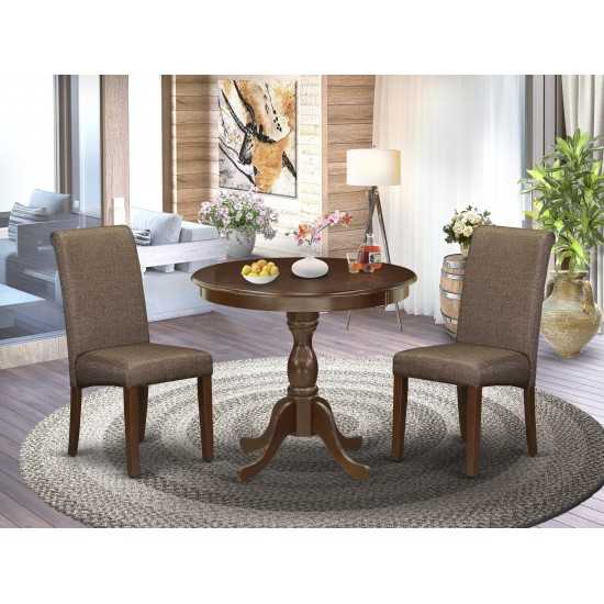 3 Pc Kitchen Set, 1 Wood Dining Table, 2 Brown Dining Chair, High Back, Mahogany Finish