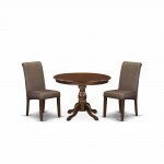 3 Pc Table, Chairs Dining Set, Mahogany Wood Dining Table, 2 Brown Faux Leather Dining Chairs, High Back, Mahogany