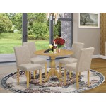 5 Pc Dining Set, Oak Wood Table, 4 Light Tan Chairs, High Back, Oak Finish