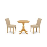 3-Pc Kitchen Dining Set 2 Padded Parson Chairs And 1 Dining Table (Oak Finish)