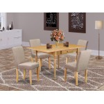 5Pc Kitchen Set, Table, 4 Parson Chairs, Light Fawn Color, Drop Leaf Table, Full Back Chairs, Oak