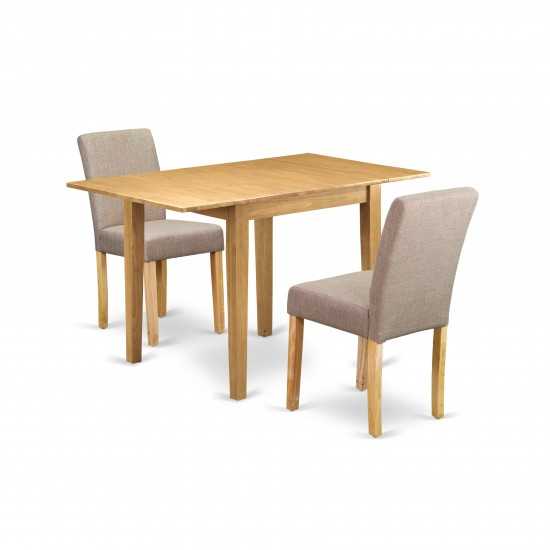 Dining Set 3 Pc, Two Chairs, Dining Table, Oak Finish Wood, Light Fawn Color