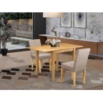 Dining Set 3 Pc, Two Chairs, Dining Table, Oak Finish Wood, Light Fawn Color