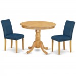 3Pc Rounded 36" Dinette Table, Two Parson Chair, Oak Leg, Pu Leather Color Oasis