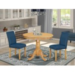 3Pc Rounded 36" Dinette Table, Two Parson Chair, Oak Leg, Pu Leather Color Oasis