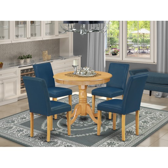 5Pc Round 36" Table And 4 Parson Chair With Oak Leg And Pu Leather Color Oasis