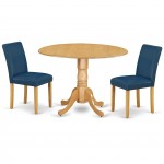 3Pc Round 42" Dining Table, Two 9-Inch Drop Leaves, Pair Of Parson Chair, Oak Leg, Pu Leather Color Oasis