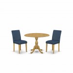 3 Pc Kitchen Set, Oak Dining Table, 2 Oasis Blue Pu Leather Dining Chairs, High Back, Oak Finish