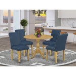 5 Pc Dining Set, Oak Table, 4 Oasis Blue Pu Leather Chairs, Oak Finish