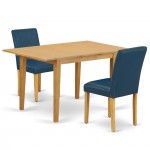 3Pc Rectangle 42/53.5" Dinette Table, 12 In Butterfly Leaf, Pair Of Parson Chair, Oak Leg, Pu Leather Color Oasis