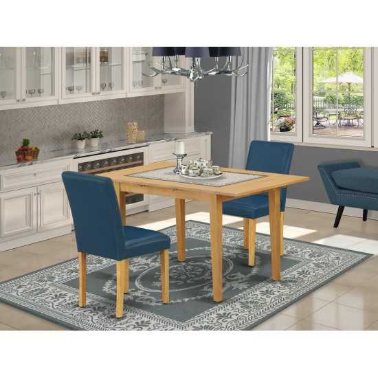 3Pc Rectangle 42/53.5" Dinette Table, 12 In Butterfly Leaf, Pair Of Parson Chair, Oak Leg, Pu Leather Color Oasis