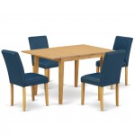 5Pc Rectangle 42/53.5" Dinette Table, 12 In Leaf, Four Parson Chair, Oak Leg, Pu Leather Color Oasis