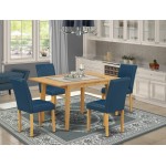 5Pc Rectangle 42/53.5" Dinette Table, 12 In Leaf, Four Parson Chair, Oak Leg, Pu Leather Color Oasis