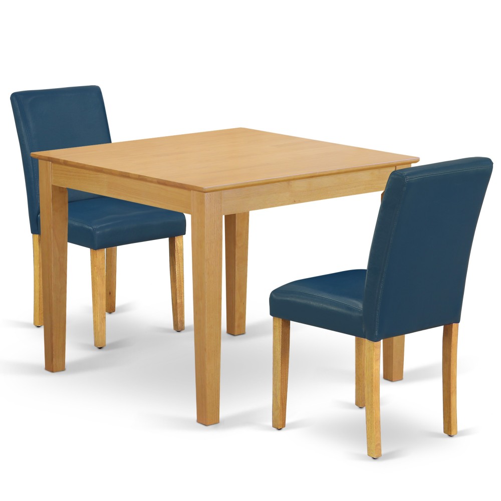3Pc Square 36" Kitchen Table, Pair Of Parson Chair, Oak Leg, Pu Leather Color Oasis 3Pc Square 36" Kitchen Table, Pair Of Parson Chair, Oak Leg, Pu Leather Color Oasis