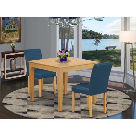 3Pc Square 36" Kitchen Table, Pair Of Parson Chair, Oak Leg, Pu Leather Color Oasis