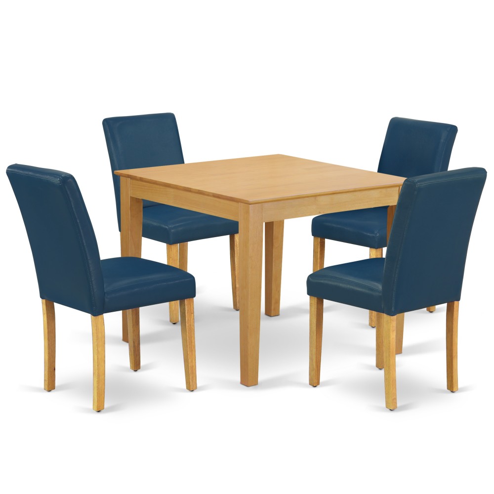 5Pc Square 36" Table And Four Parson Chair, Oak Leg And Pu Leather Color Oasis