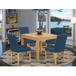 5Pc Square 36" Table And Four Parson Chair, Oak Leg And Pu Leather Color Oasis