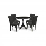 5Pc Wood Dining Set, 1 Drop Leaves Table, 4 Black Chair, Wire Brushed Black