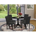 5Pc Wood Dining Set, 1 Drop Leaves Table, 4 Black Chair, Wire Brushed Black