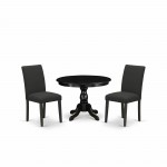 3 Pc Kitchen Set, Black Dinner Table, 2 Black Parsons Dining Chairs, High Back, Wire Brushed Black Finish