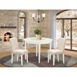 3Pc Round 42" Table And Two Parson Chair, White Leg And Fabric Light Beige