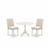 3 Pc Dining Set, 1 Drop Leaves Wood Table, 2 Light Beige Chairs, High Back, Linen White Finish