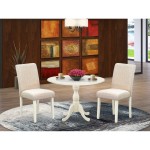 3 Pc Dining Set, 1 Drop Leaves Wood Table, 2 Light Beige Chairs, High Back, Linen White Finish