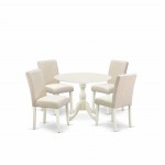 5 Pc Dining Set, 1 Drop Leaves Table, 4 Light Beige Chairs, Linen White