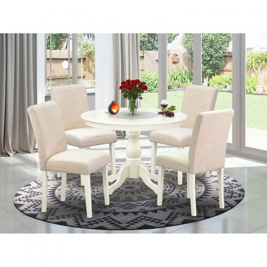 5 Pc Kitchen Set, Linen White Dining Table, 4 Light Beige Kitchen Chairs, High Back, Linen White Finish