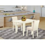 Dining Set 3 Pc, Two Kitchen Chairs, Table, Linen White Finish Wood, Light Beige Color